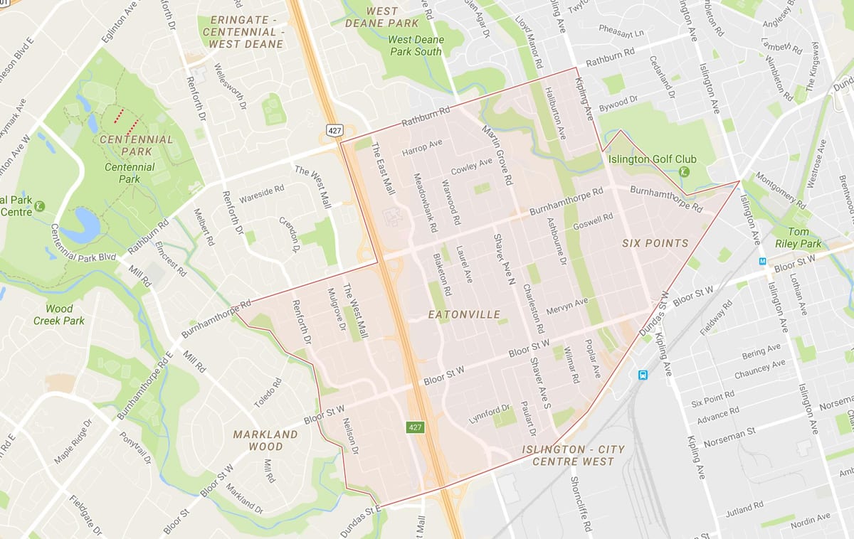 Карта Eatonville районе Торонто