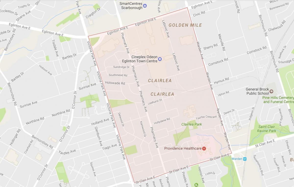 Карта Clairlea районе Торонто