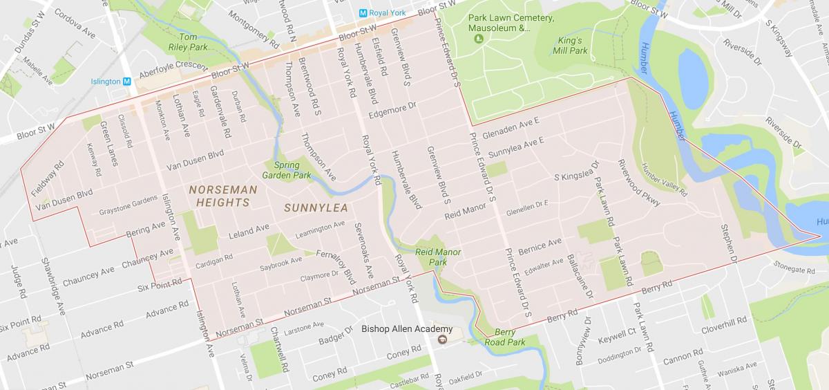 Карта Sunnylea районе районе Торонто