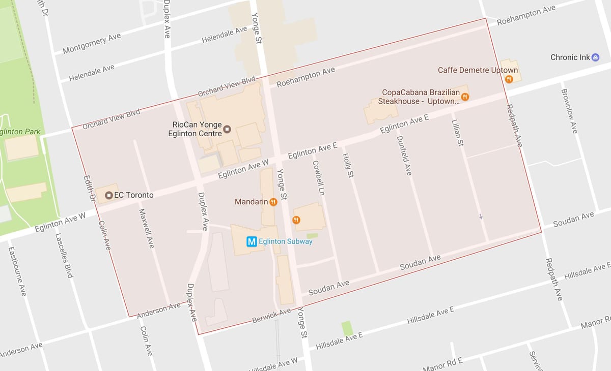 Карта yonge и eglinton районе Торонто