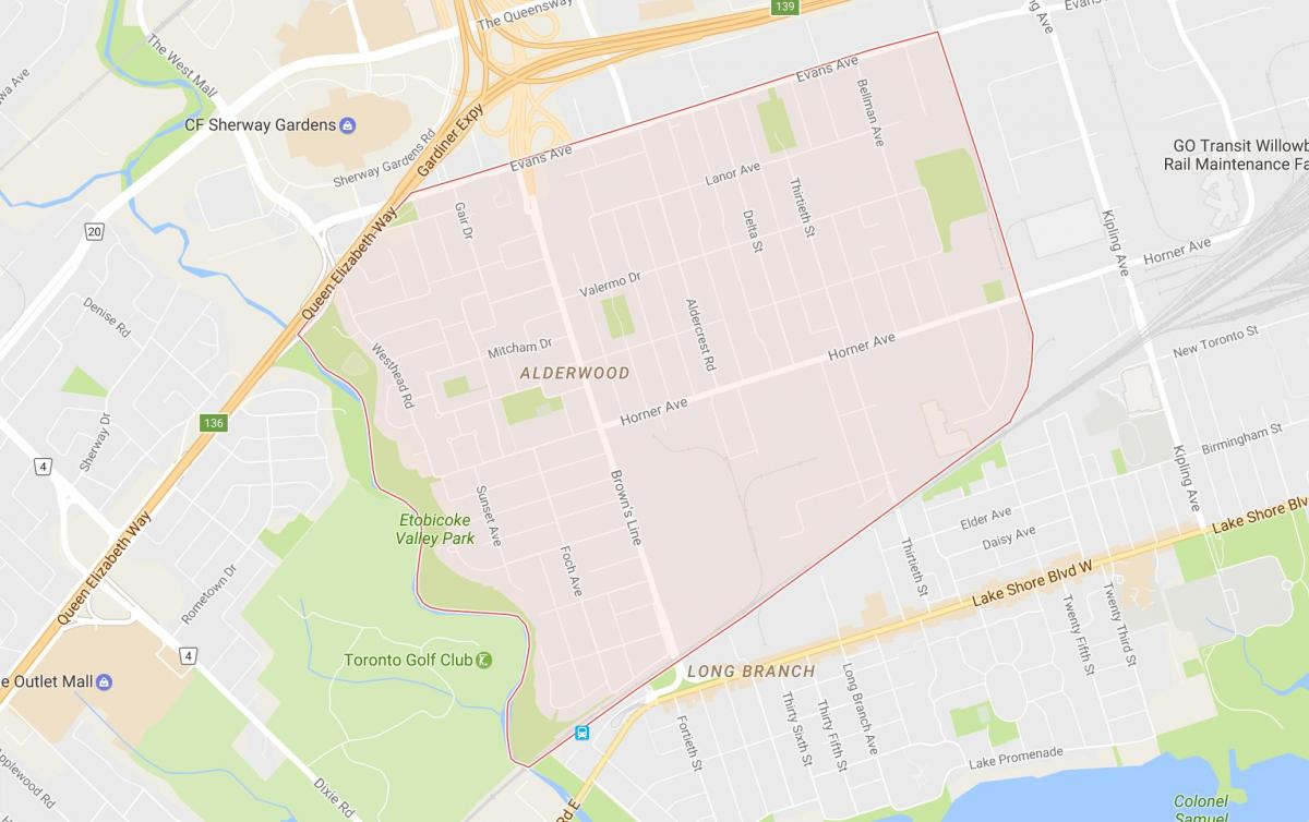 Карта Алдервуд Парквью районе Торонто