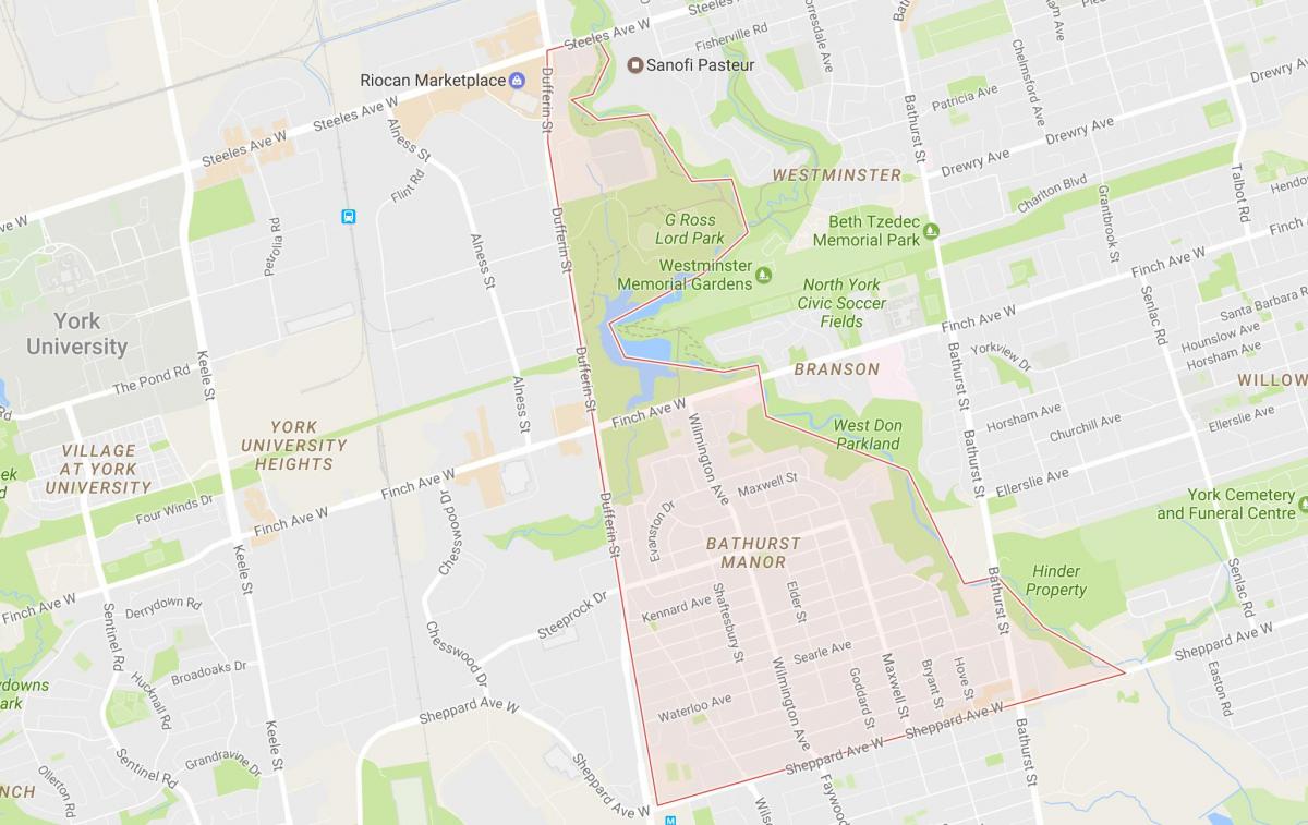 Карта Батерст районе Манор Торонто
