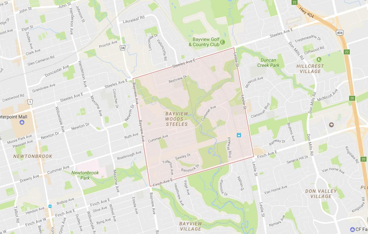 Карта Бейвью-Вудс – районе Стилс Торонто