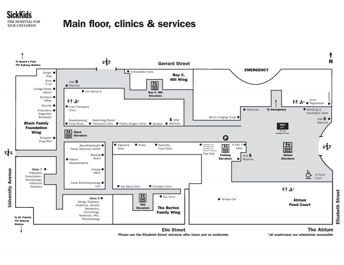 Карту больница для больных детей в Торонто первый этаж
