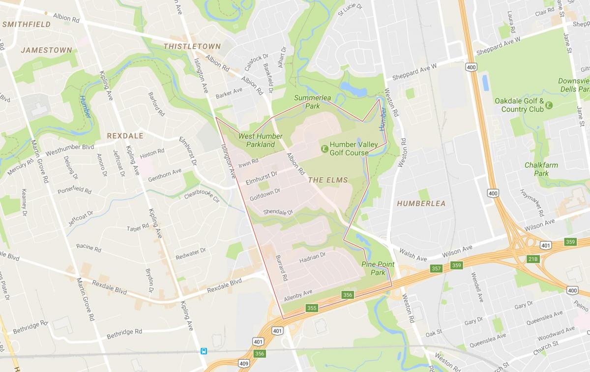 Карта окрестностей Вязами Торонто