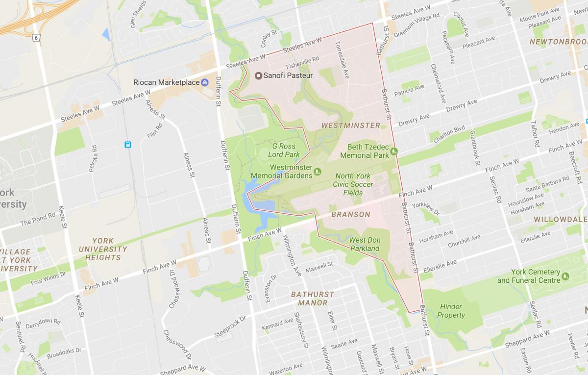 Карта Вестминстер–Брэнсон районе Торонто