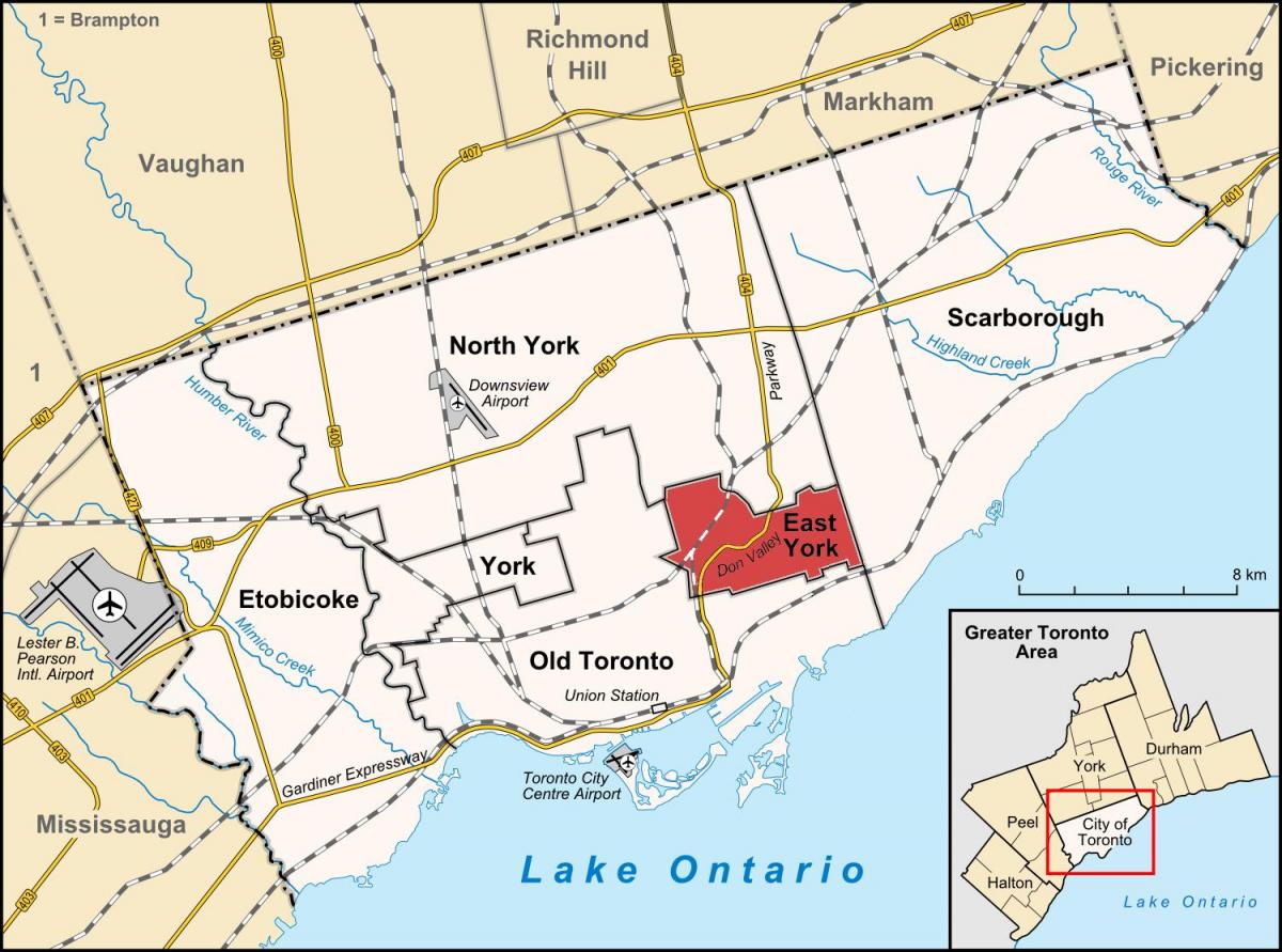 Карта Восточно-Йорк Торонто