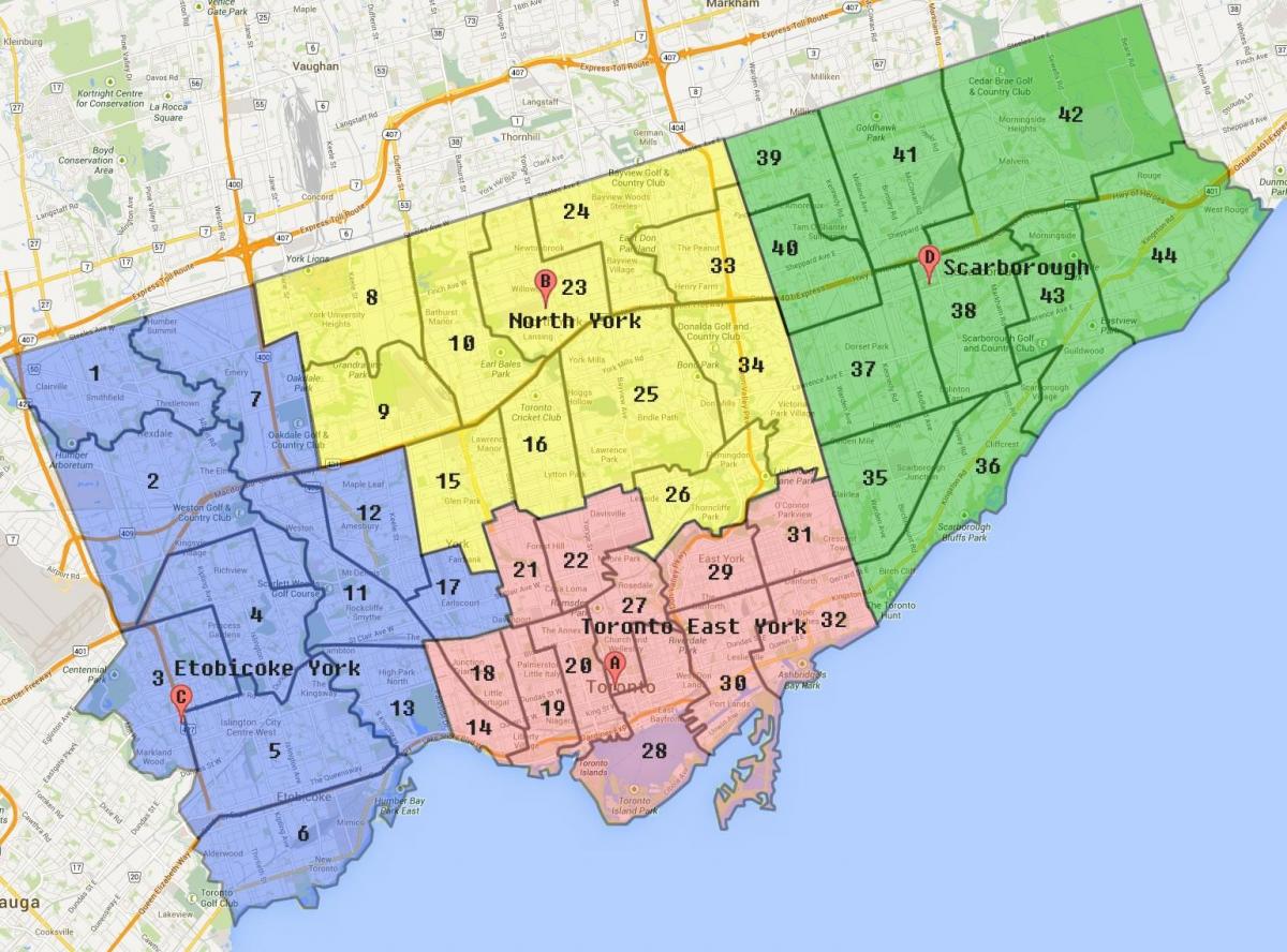 Карта Торонто границы города
