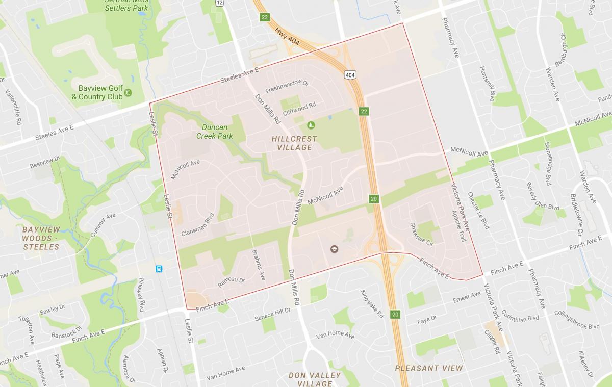 Карта Хиллкрест деревне районе Торонто