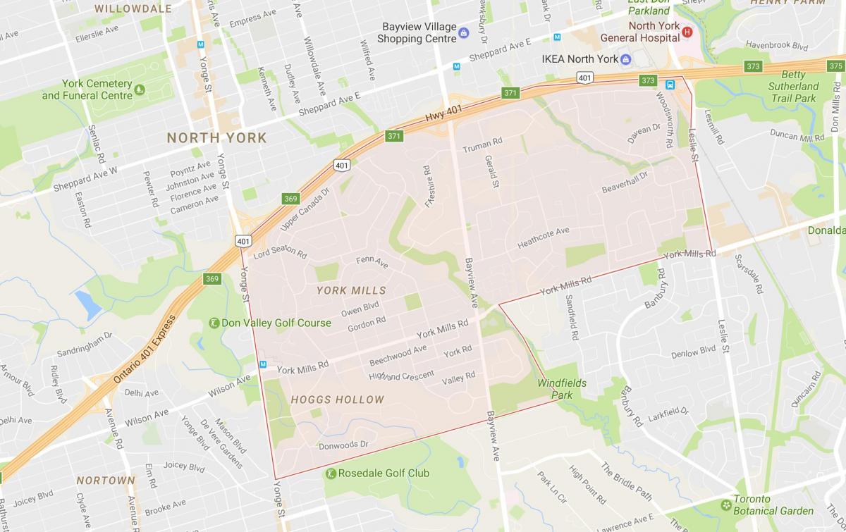 Карта Йорк-Миллс районе Торонто