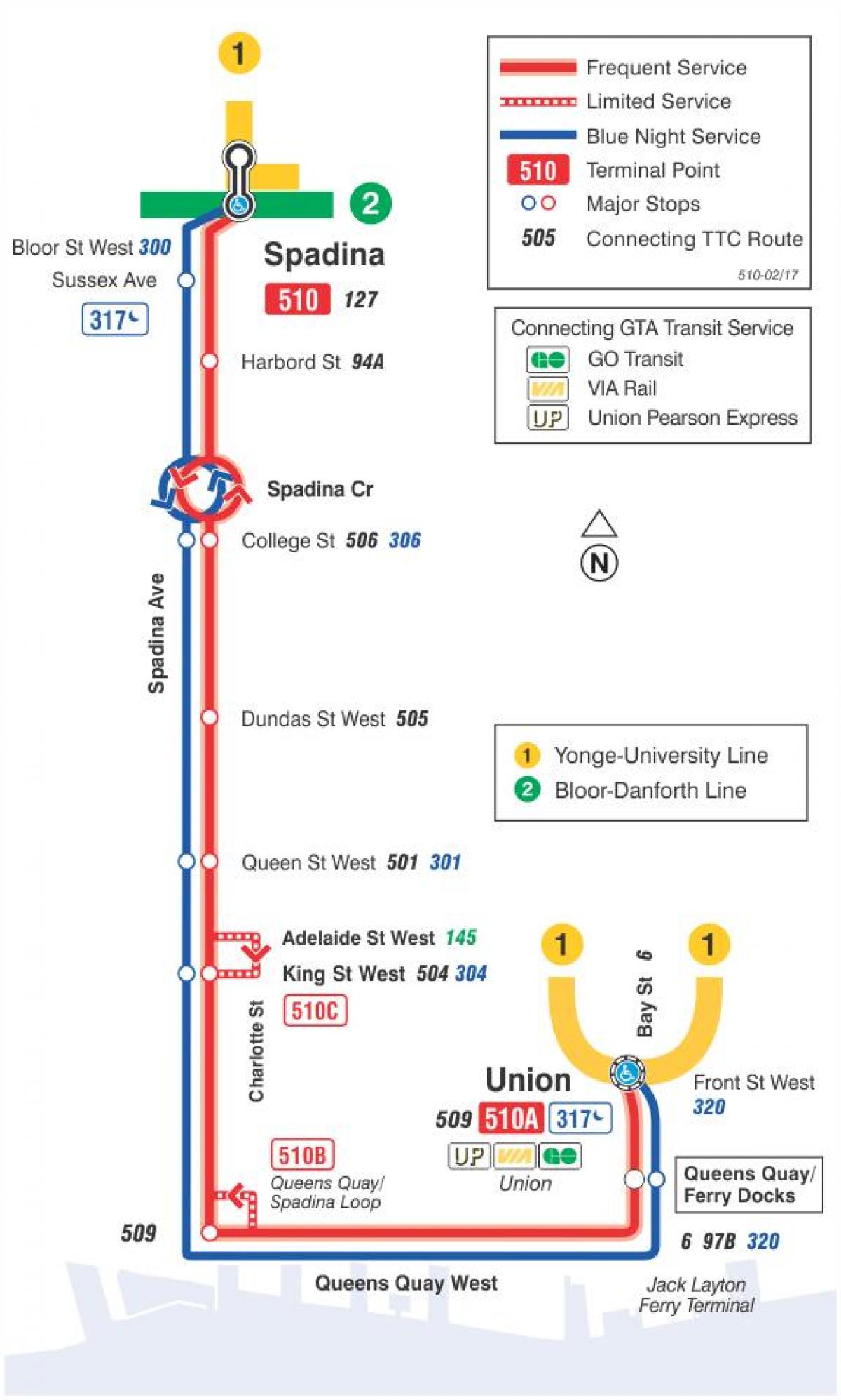Карта трамвайную линию 510 Спадина