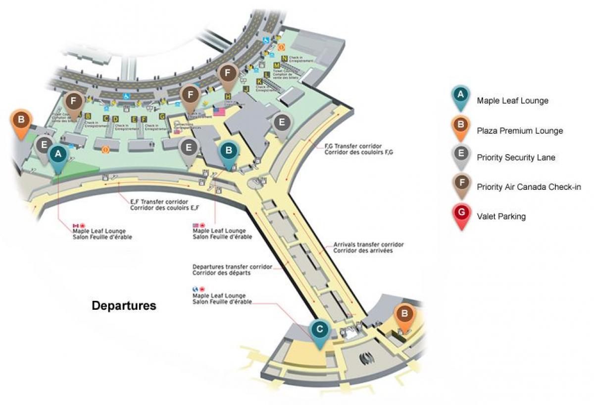 Карта Торонто Пирсон вылетов терминала аэропорта