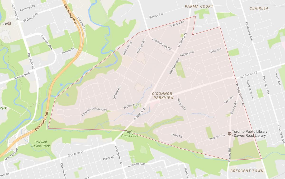 Карта О'Коннор–Парквью районе Торонто