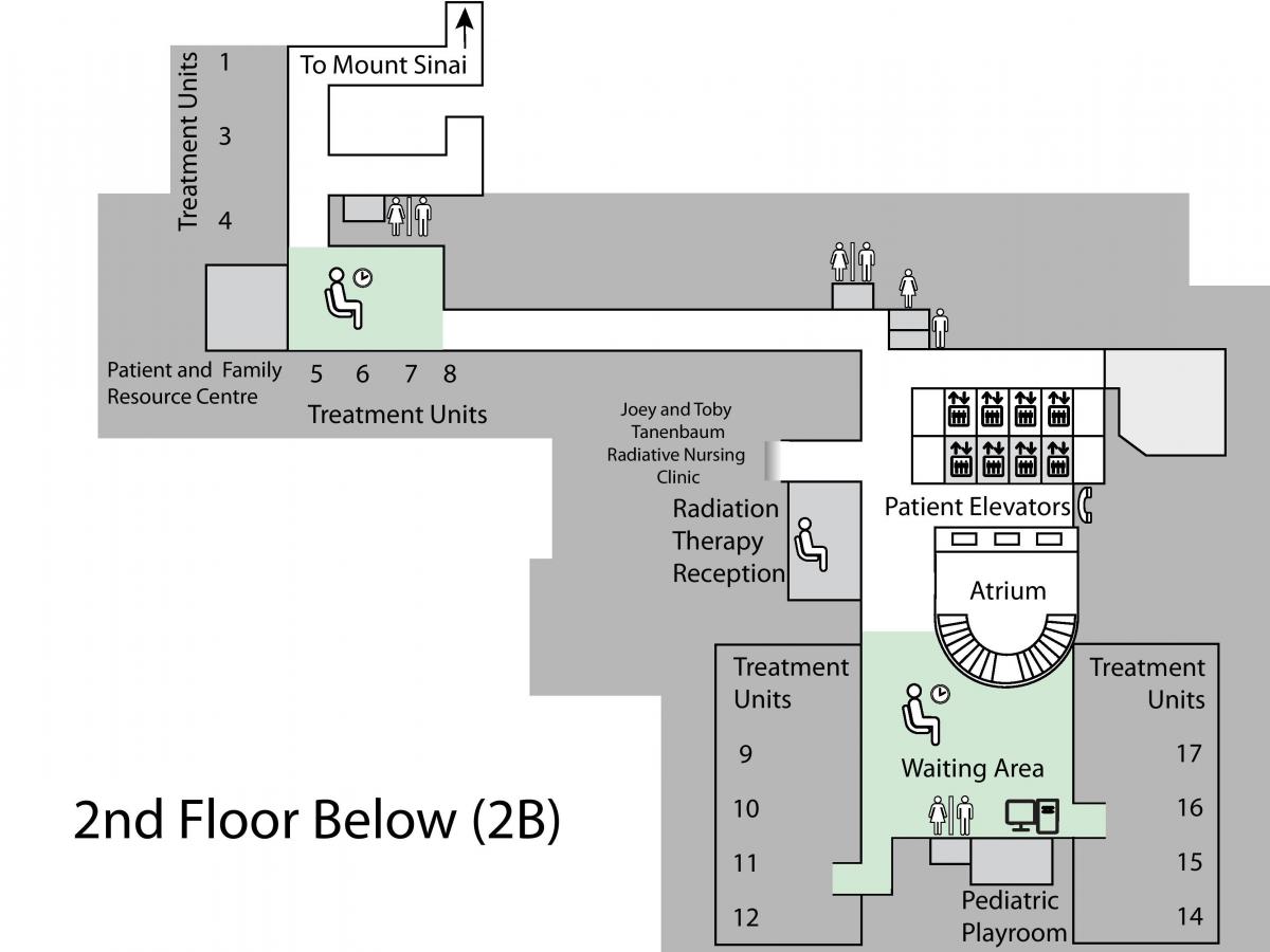 Карта онкологического центра принцессы Маргарет в Торонто 2-й этаж ниже (Б2)