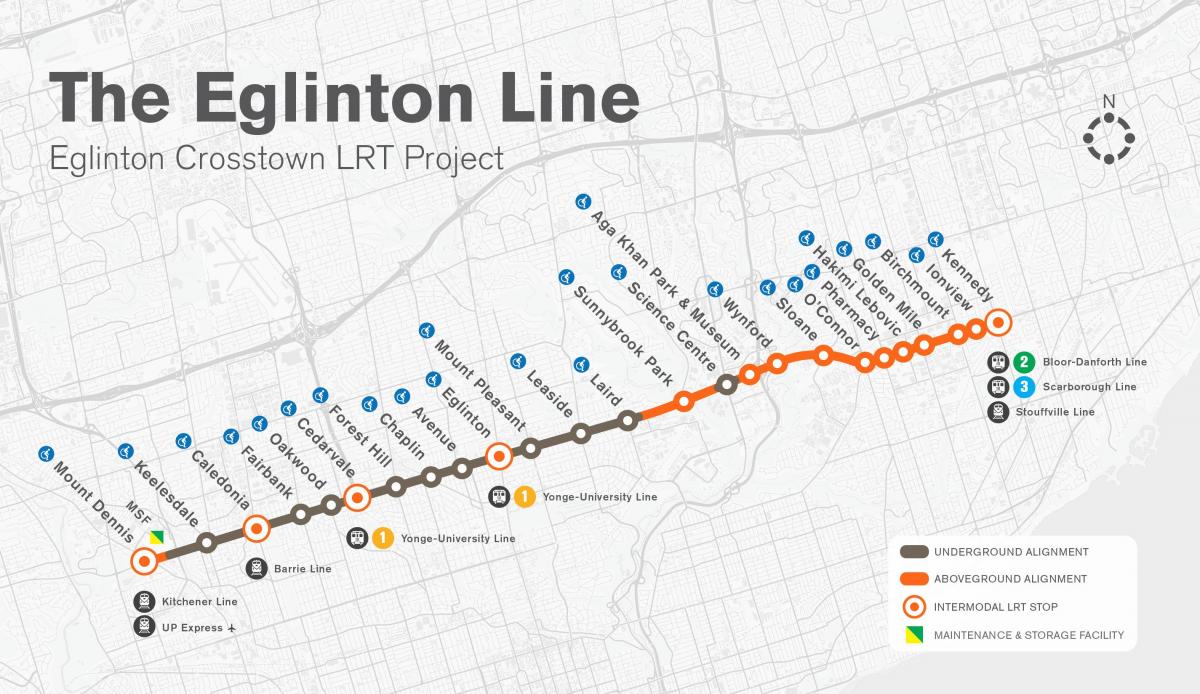 Карта метро Торонто проекта Эглинтон линии 