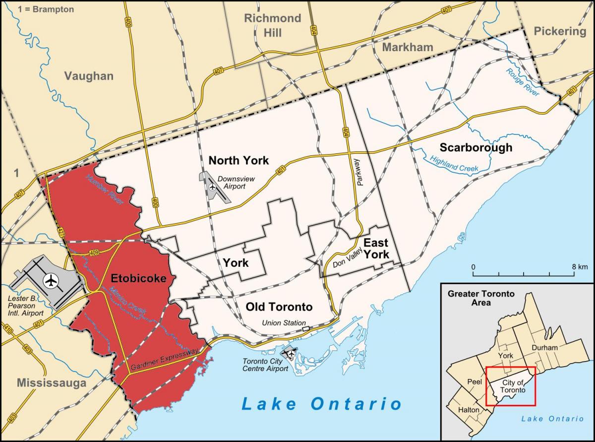 Карта района Торонто Этобико