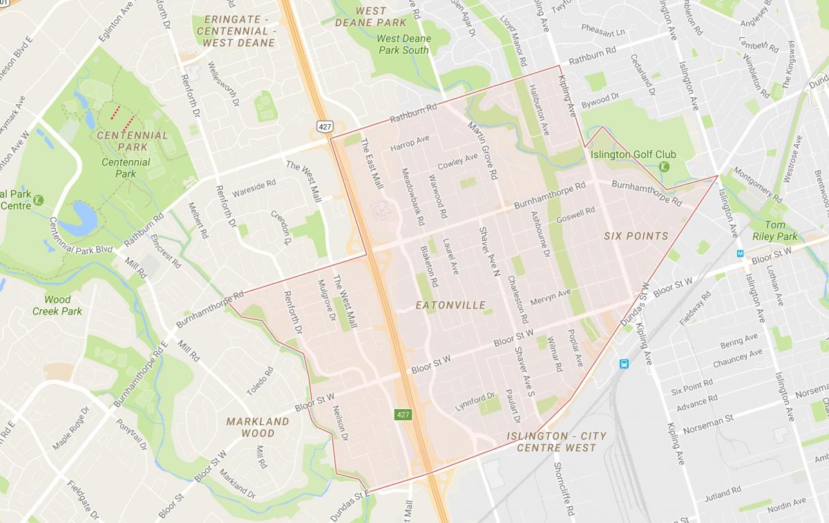Карта Eatonville районе Торонто