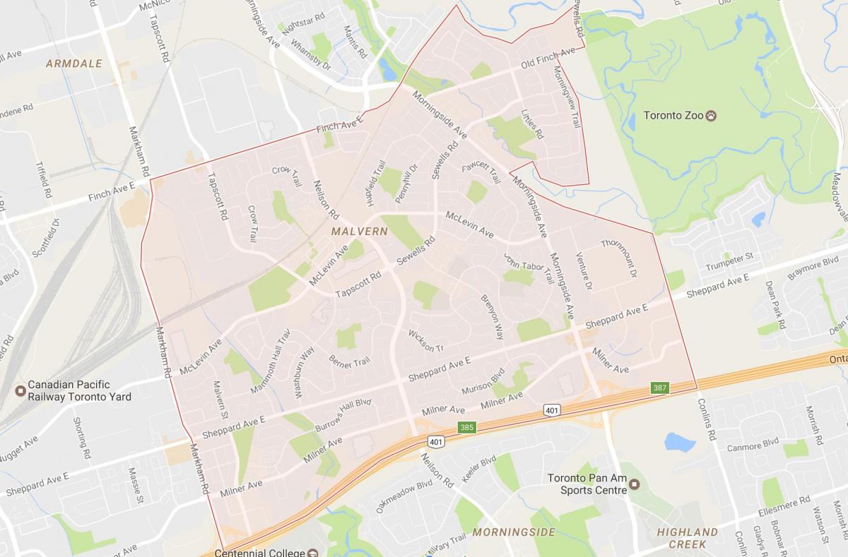 Карта окрестностей Малверн Торонто