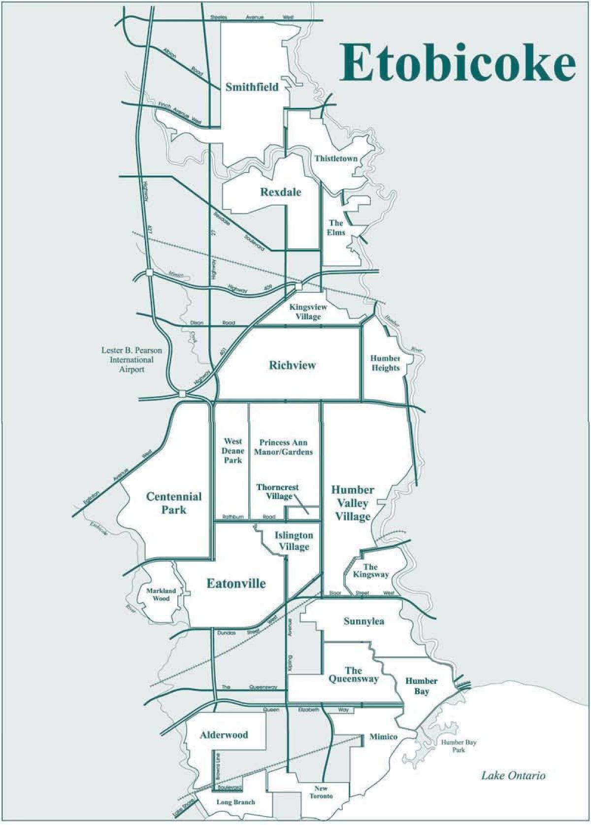 Карта районе Этобико в Торонто