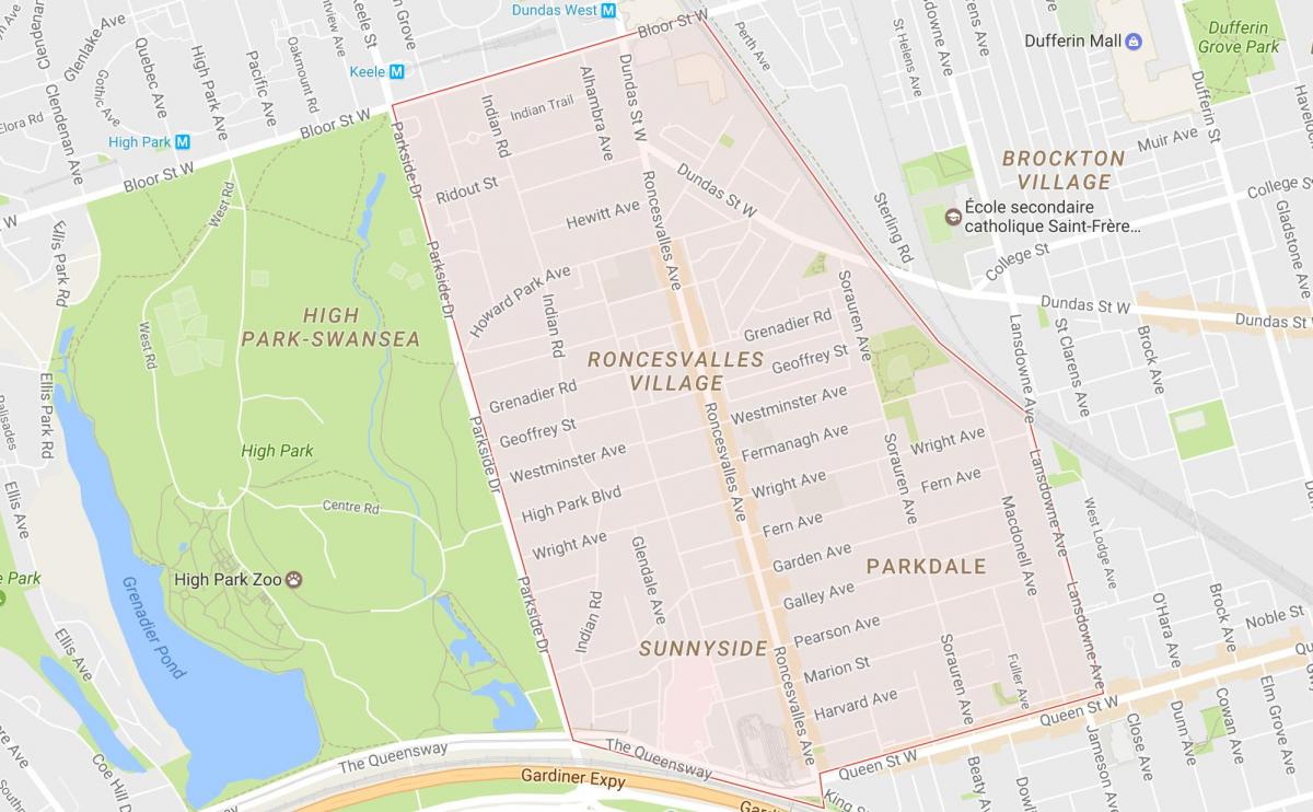 Карта Ронсесвальес районе Торонто