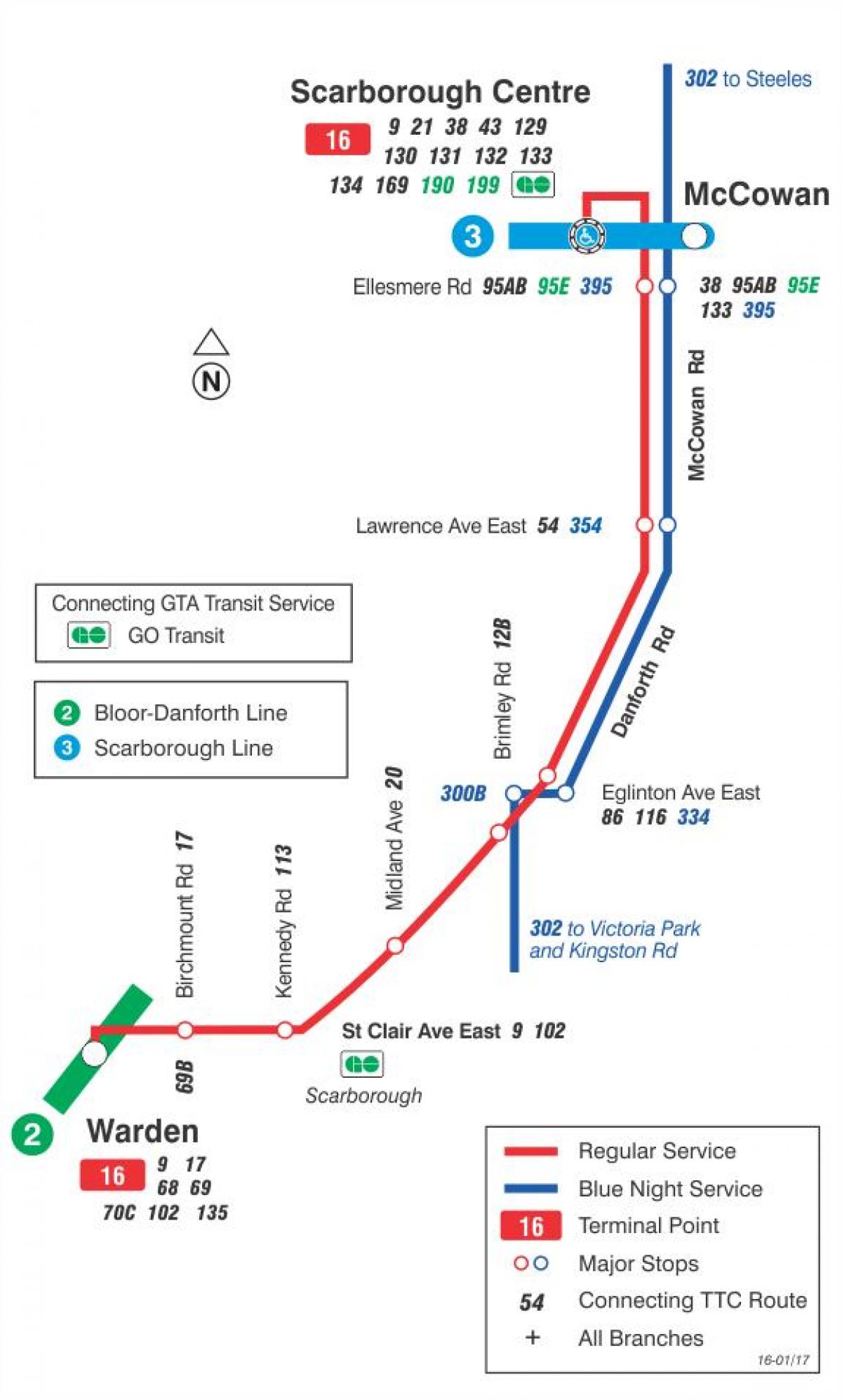 Карта ТТК 16 Маккован автобусного маршрута Торонто