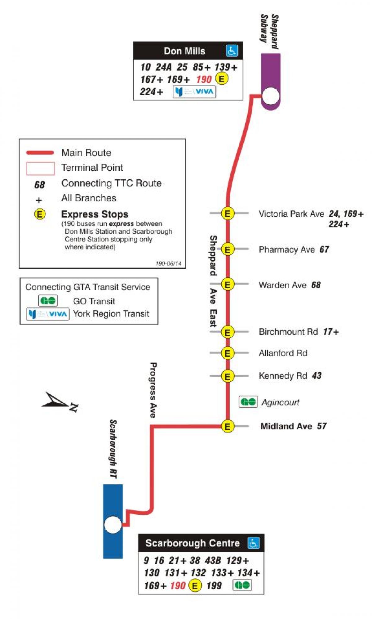 Карта ТТК 190 Скарборо Центр ракетно автобусного маршрута Торонто