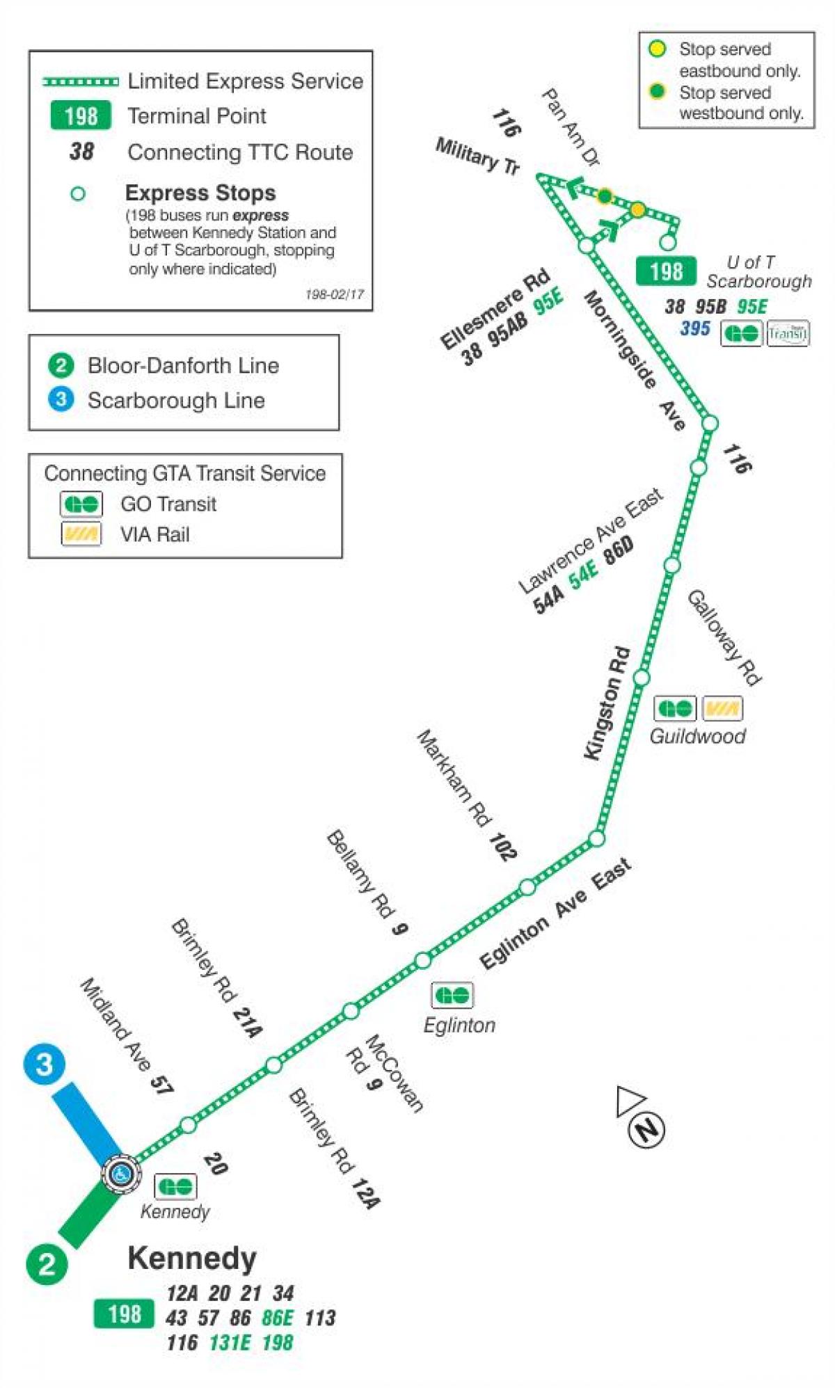 Карта ТТК 198 п т Скарборо ракеты автобусного маршрута Торонто