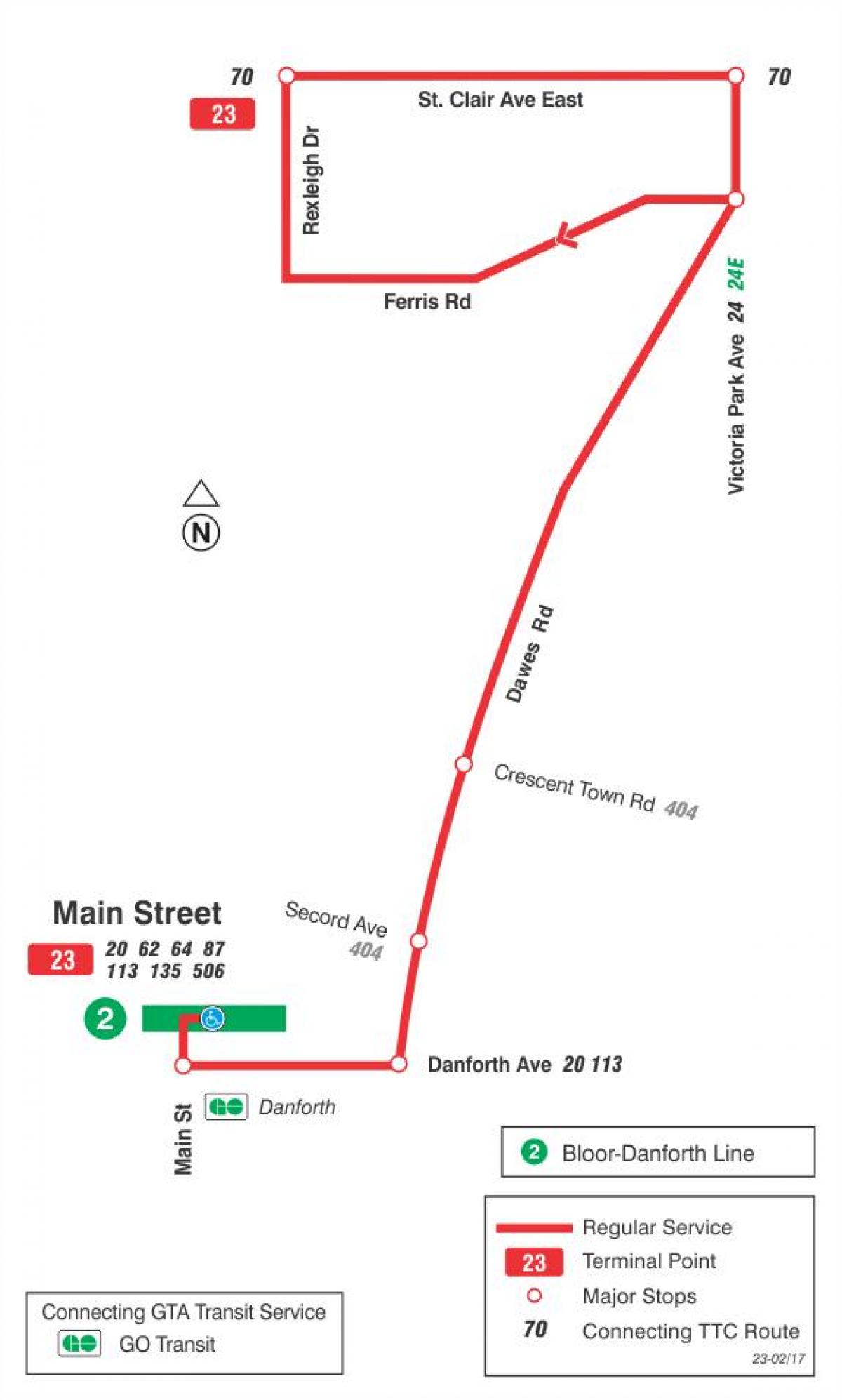 Карта ТТС 23 Дауэса автобус по маршруту Торонто
