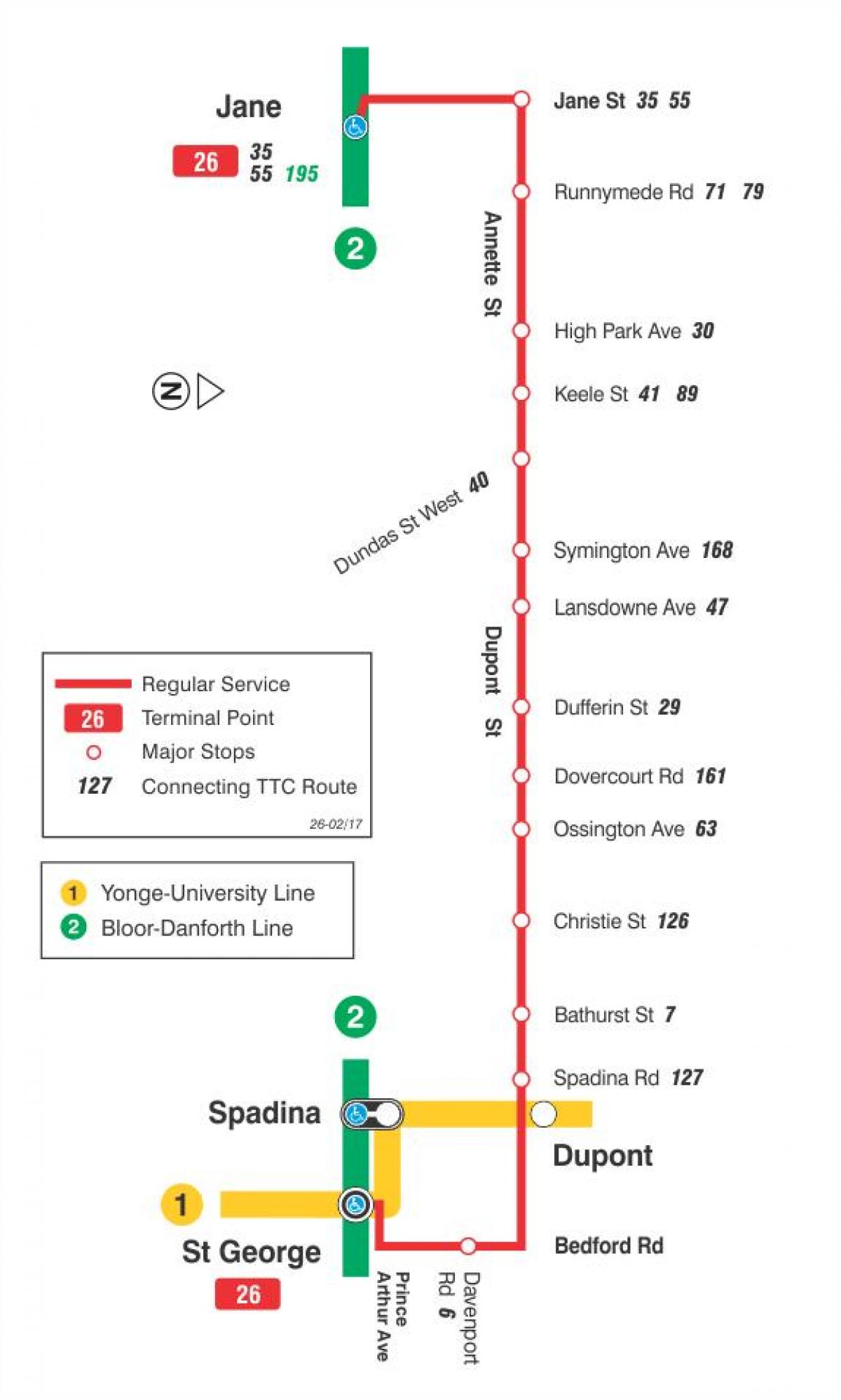 Карта ТТК 26 Дюпон автобусного маршрута Торонто