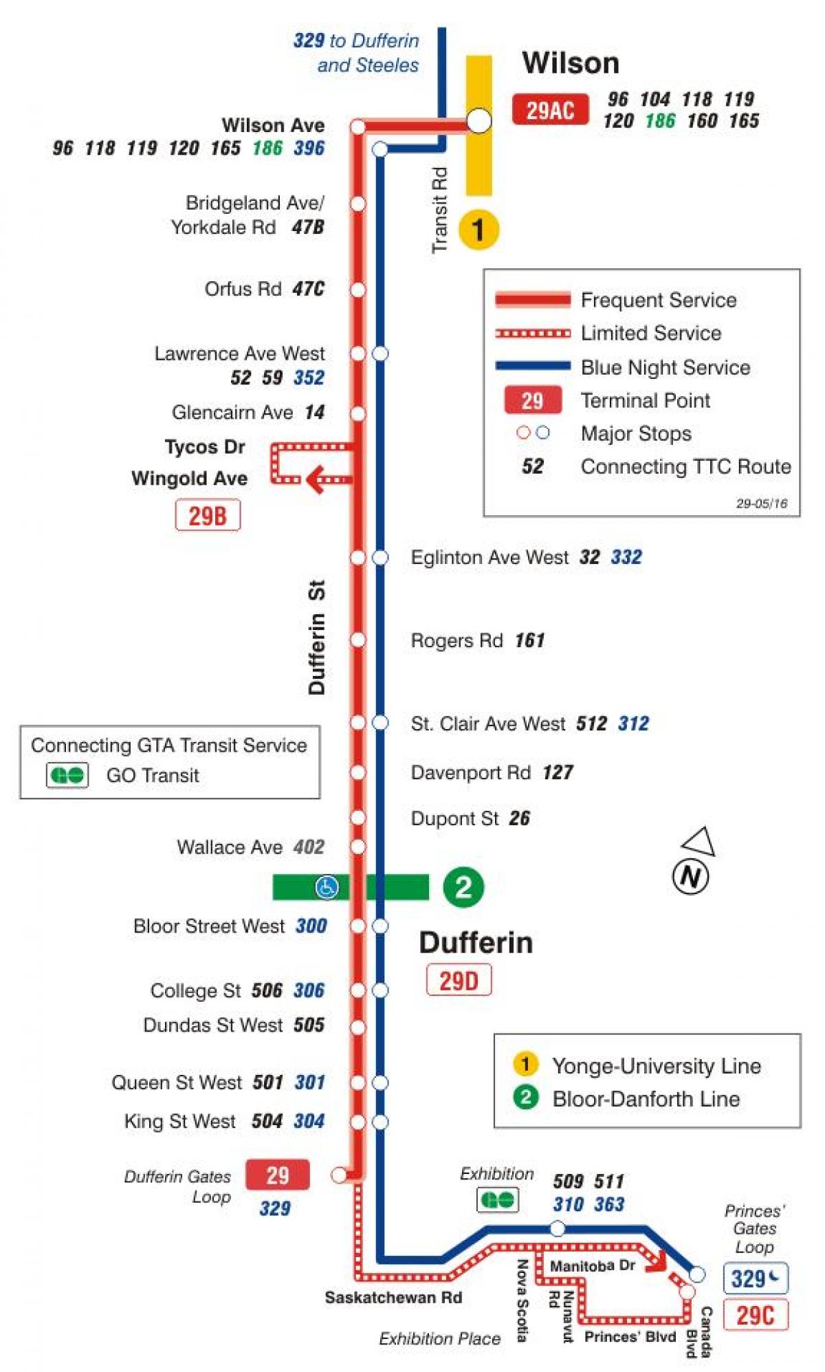 Карта ТТК 29 Дафферин автобусного маршрута Торонто