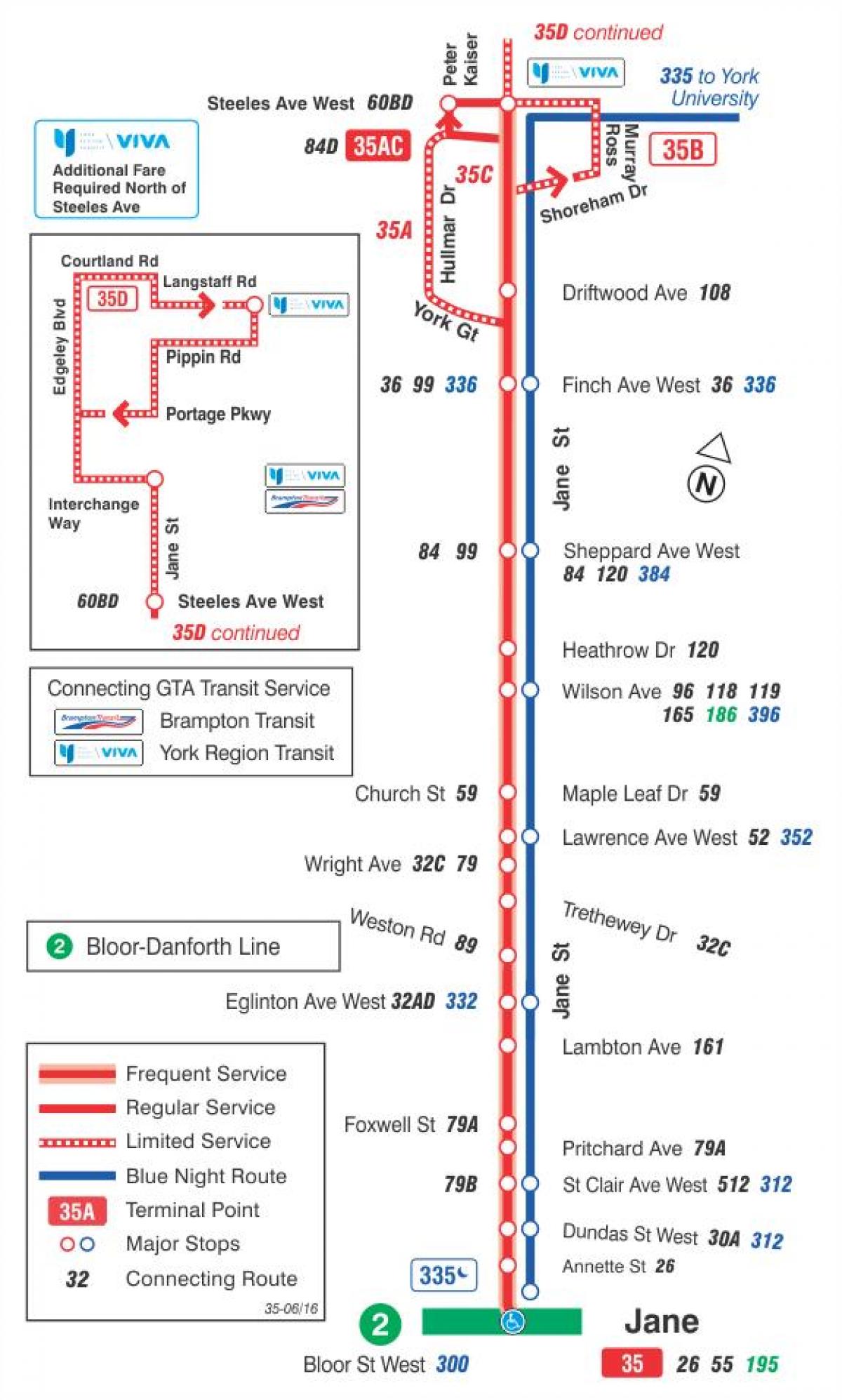 Карта ТТК 35 Джейн автобусного маршрута Торонто
