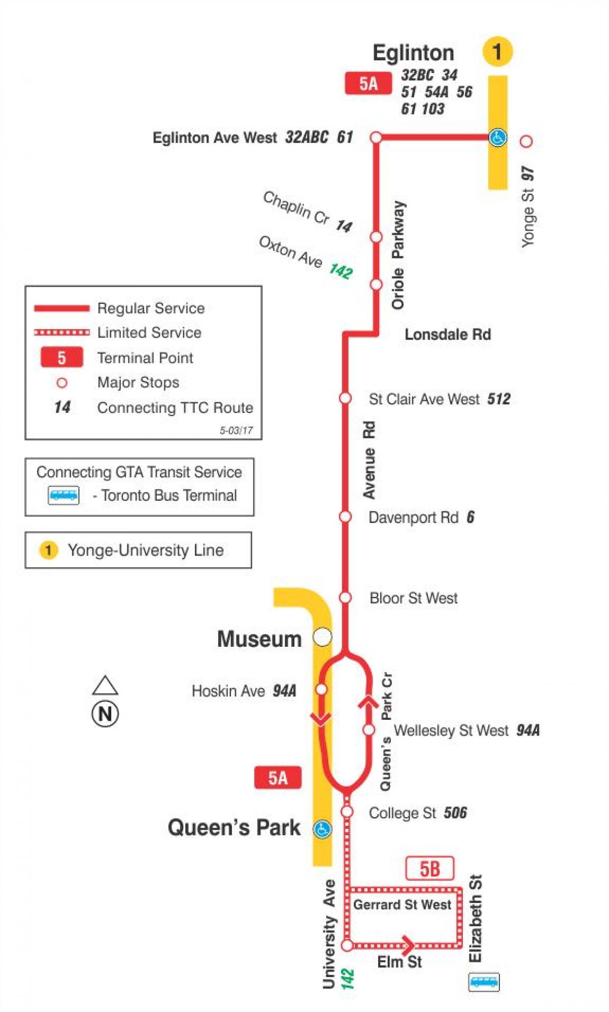 Карта ТТК 5 Авеню й автобусный маршрут Торонто