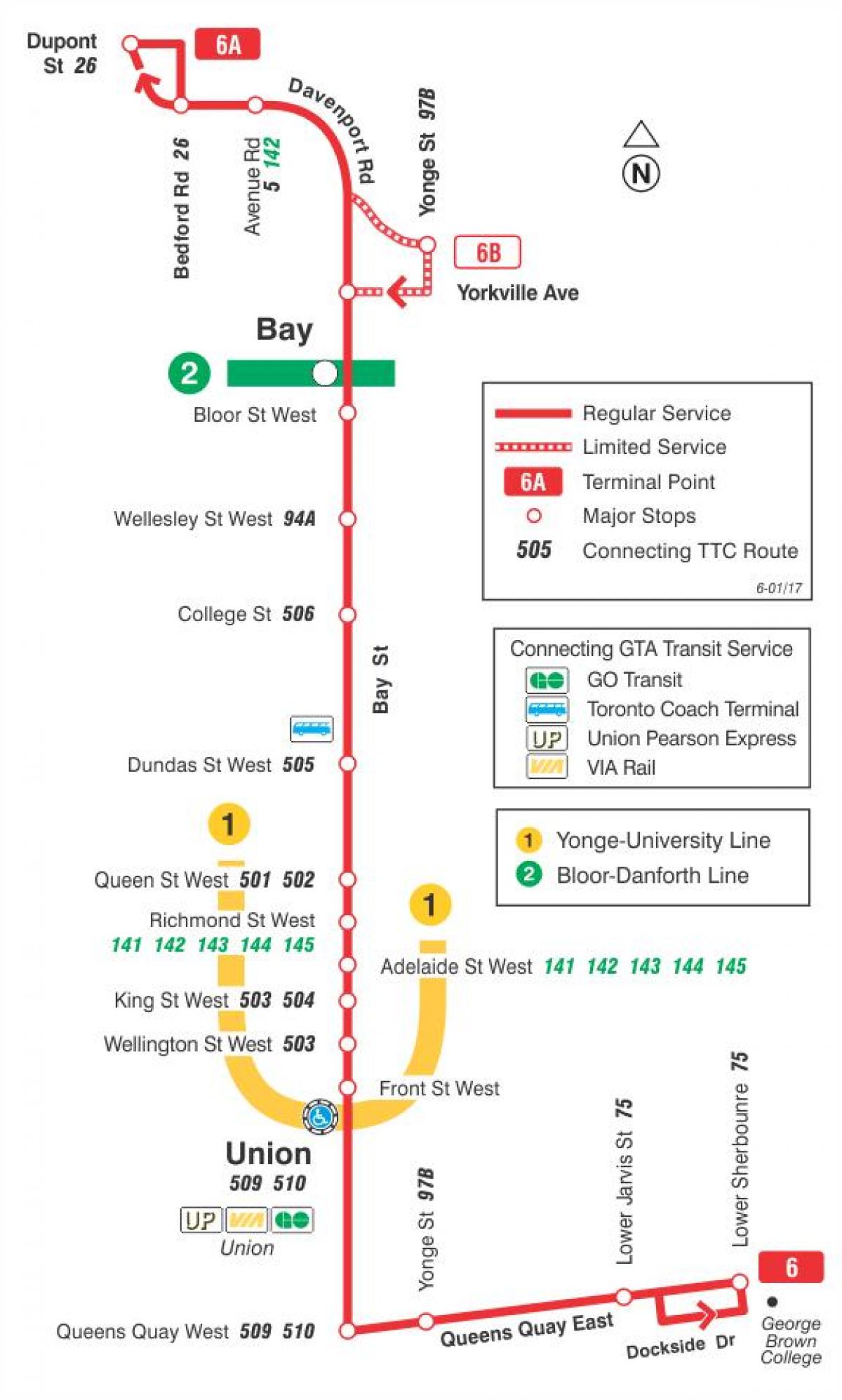 Карта ТТК 6-Бэй автобусного маршрута Торонто