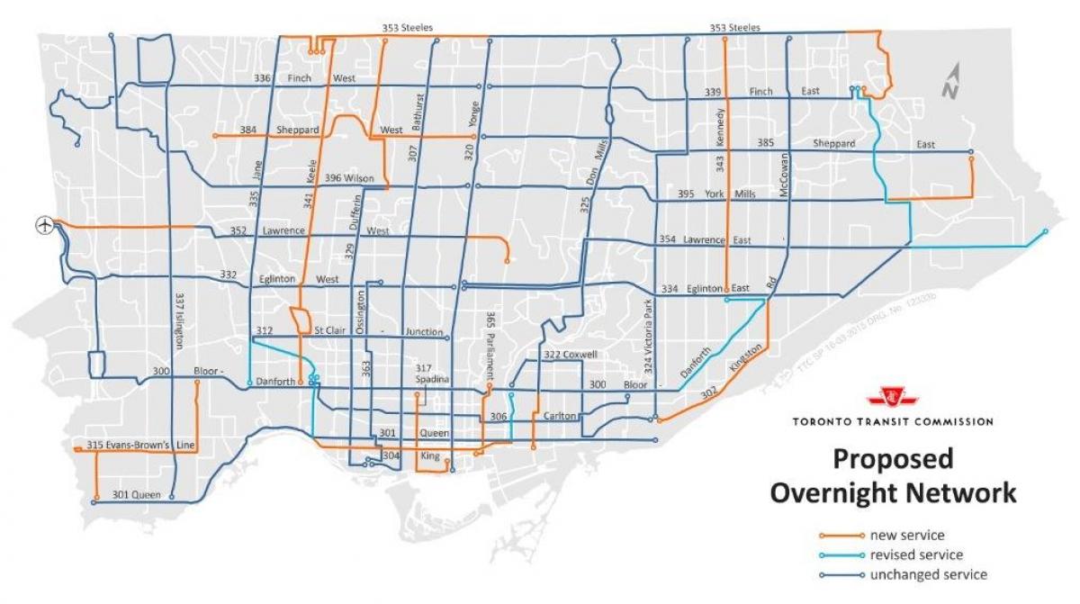 Карта ТТК на ночь сеть Торонто