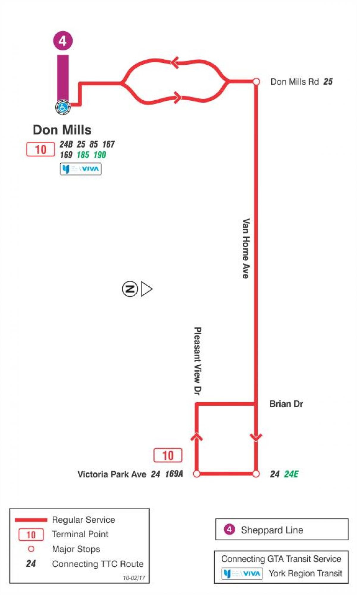 Карта ТТС 10 Ван Хорн автобус по маршруту Торонто