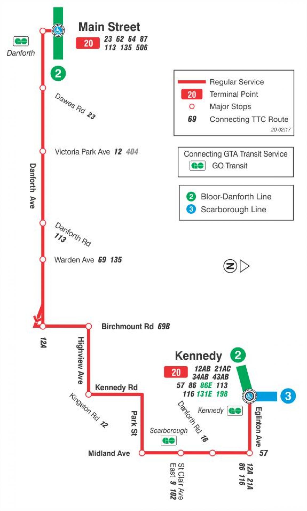 Карта ТТС 20 Клифсайд автобус по маршруту Торонто