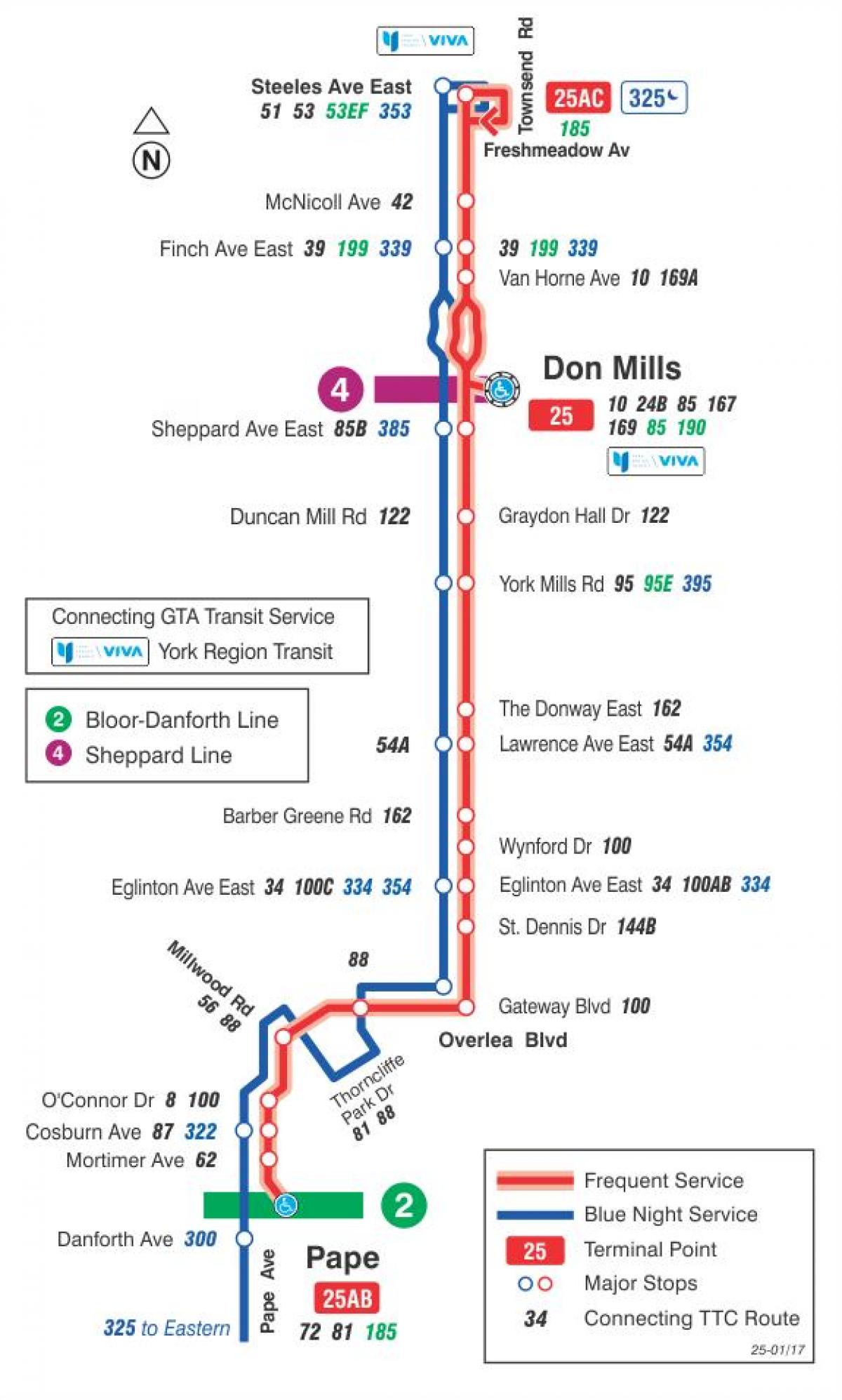 Карта ТТС 25 Дон Миллс автобусного маршрута Торонто