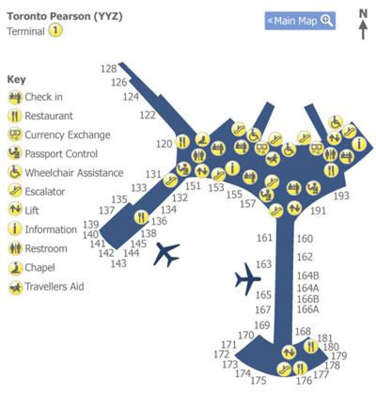 Карта Торонто Пирсон аэропорт терминал 1