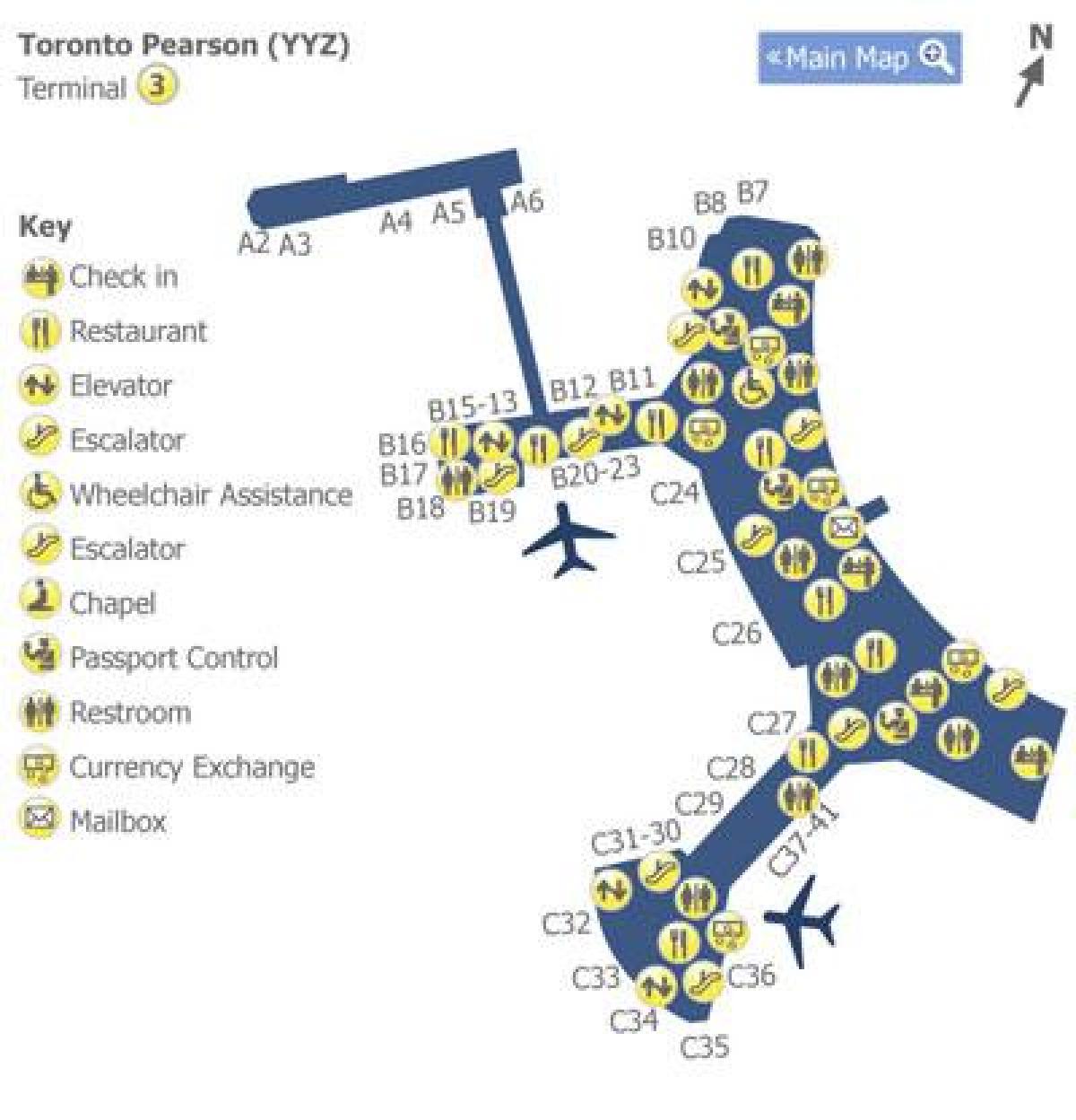 Карта Торонто Пирсон аэропорт терминал 3