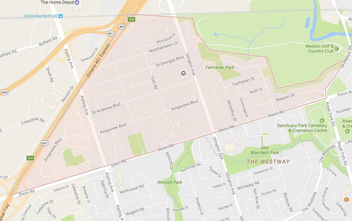 Карта территории поселка районе Торонто