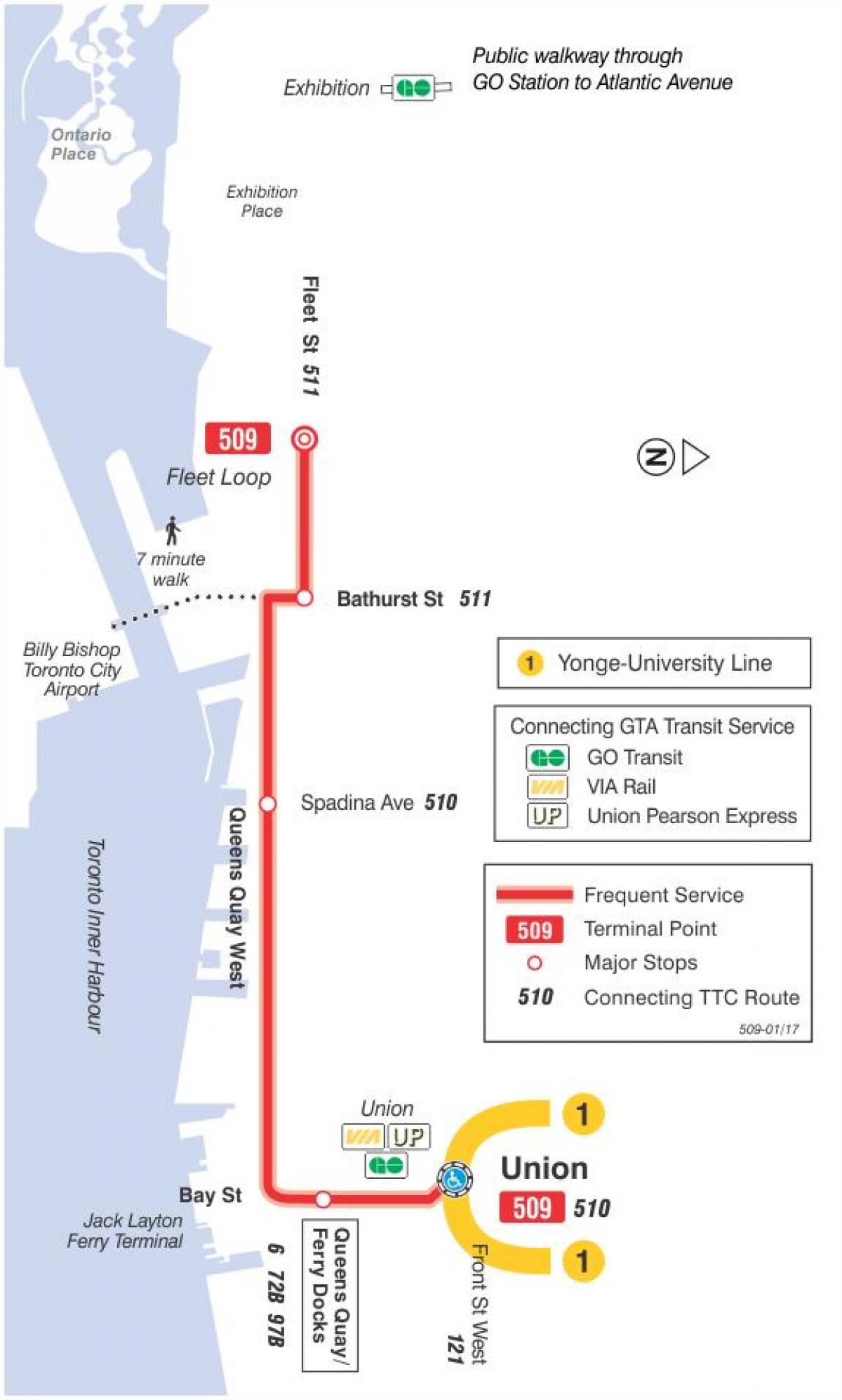 Карта трамвайную линию 509 Харборфронт