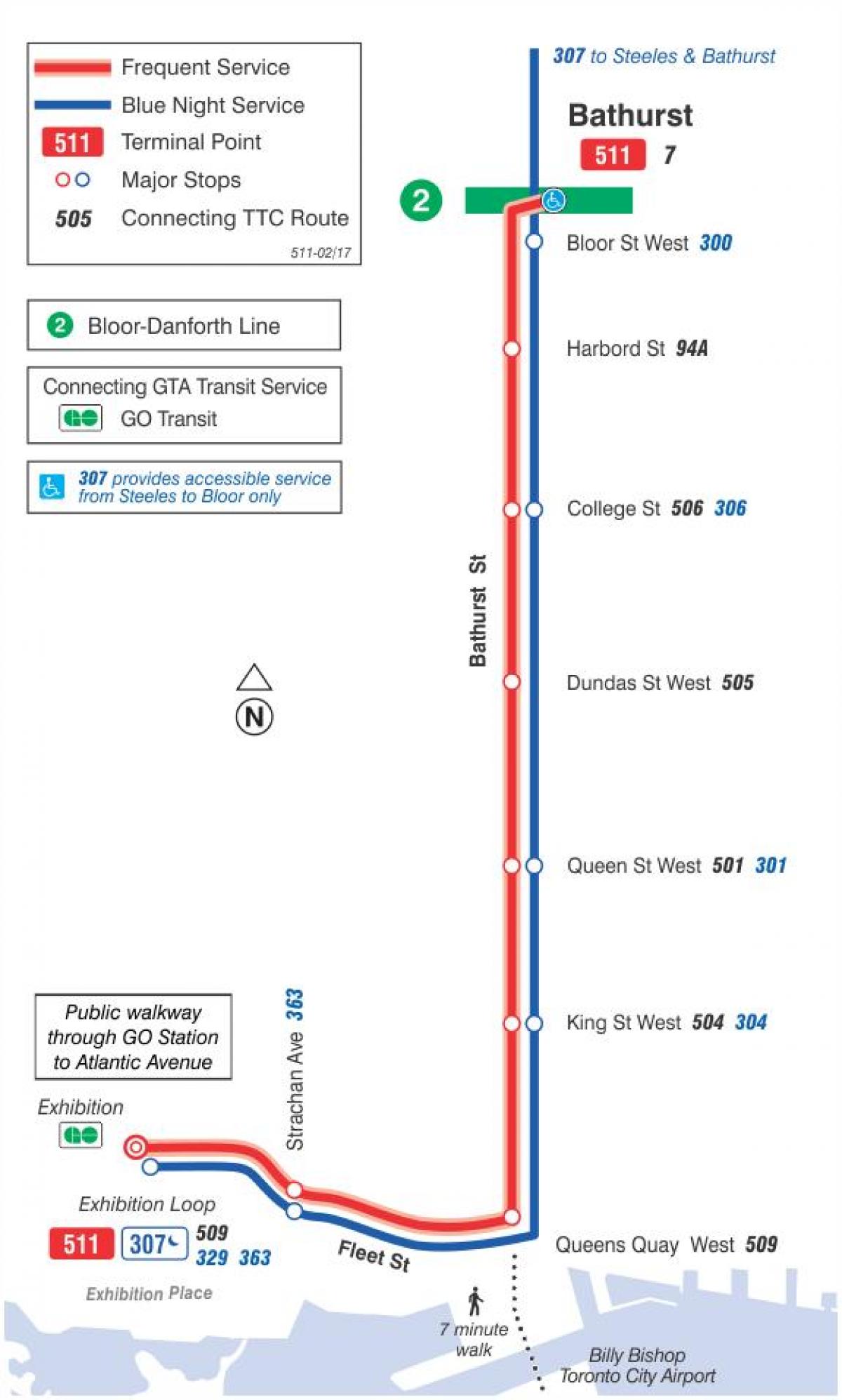 Карта трамвайную линию 511 Батерст