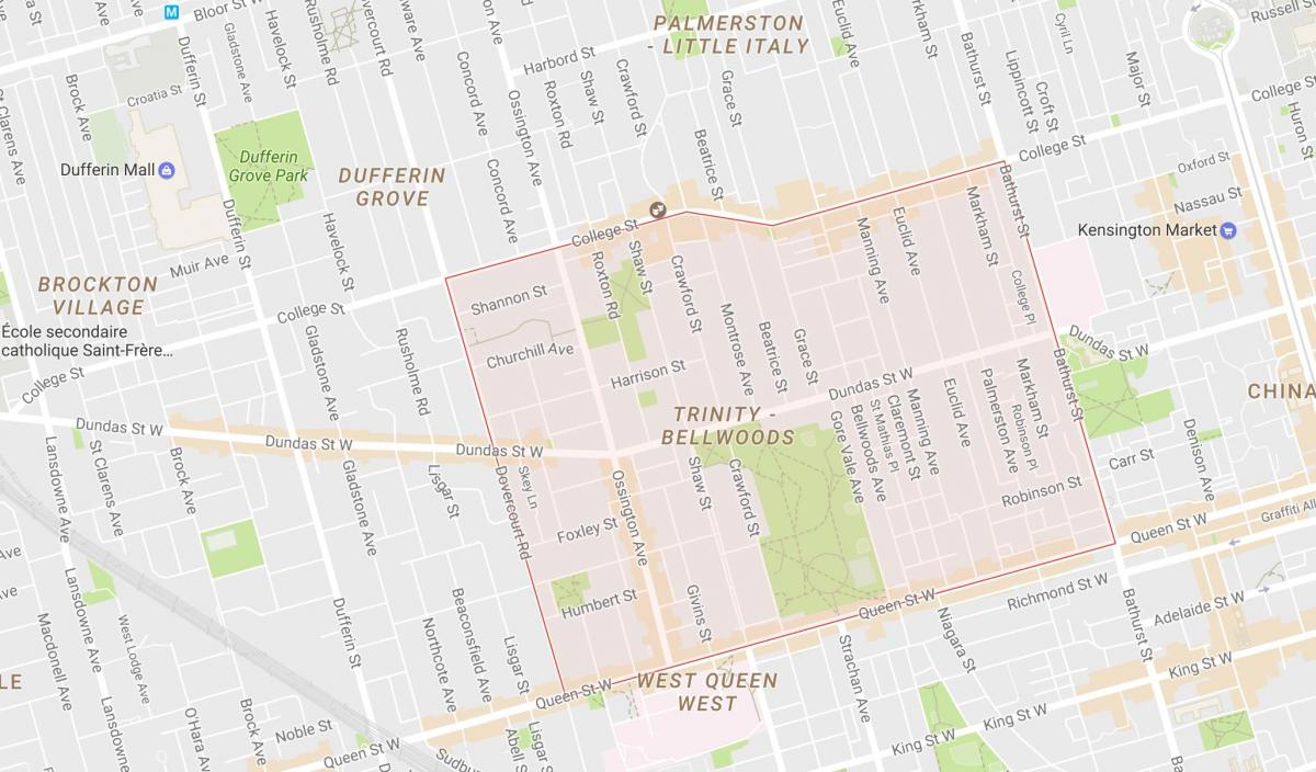 Карта Троице–Bellwoods районе Торонто