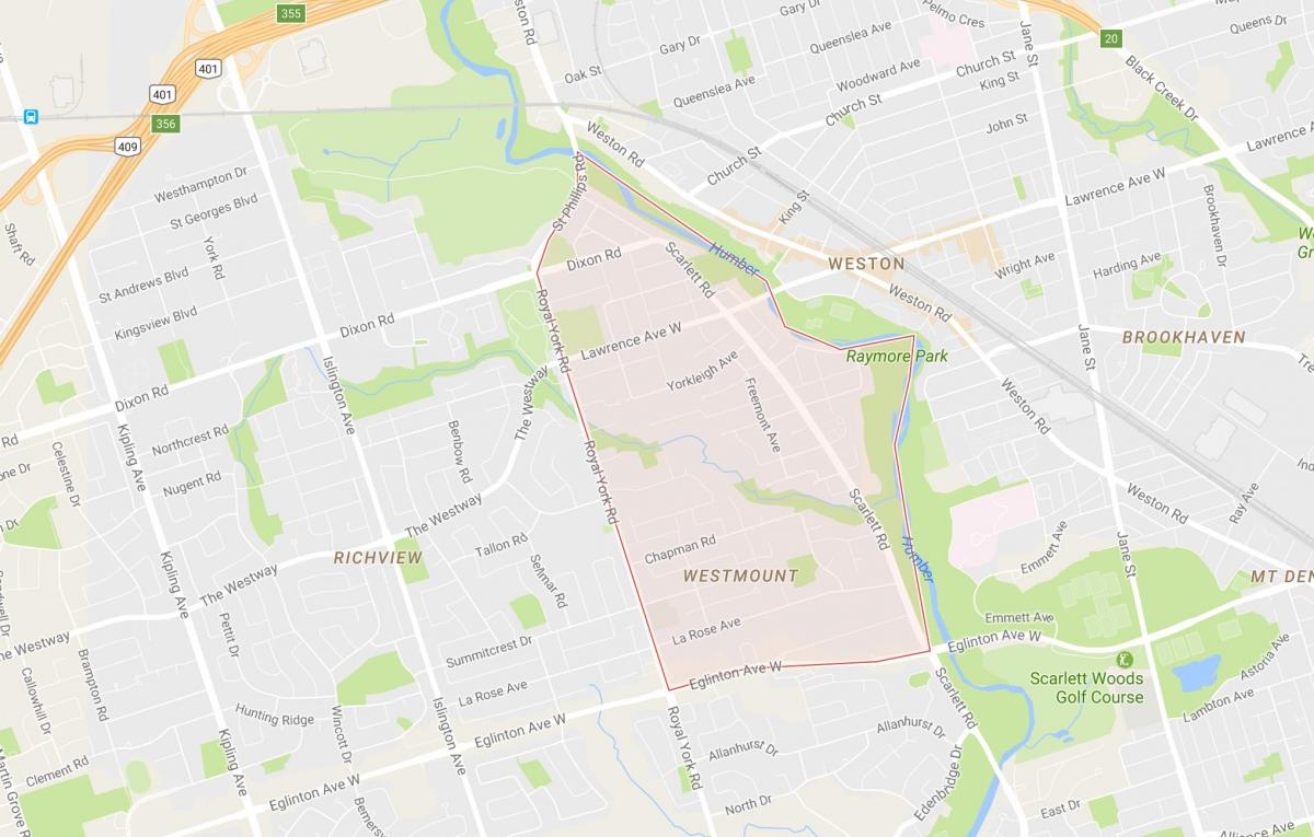 Карта Хамбер высот – Уэстмаунт районе Торонто
