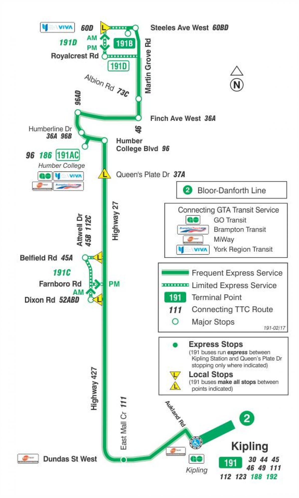 Карта ТТК шоссе 191 ракета 27 автобусный маршрут Торонто