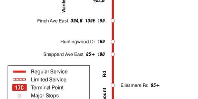 Карта ТТС 17 Birchmount автобусного маршрута Торонто