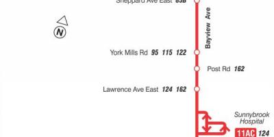 Карта ТТК 11 Бэйвью автобусного маршрута Торонто