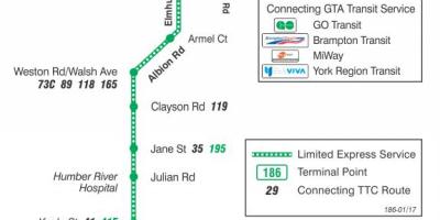 Карта ТТК 186 ракеты Уилсон автобусного маршрута Торонто