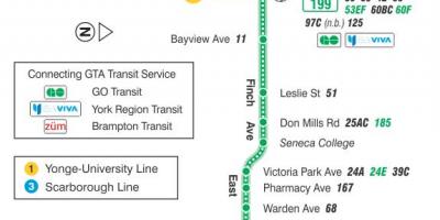 Карта ТТК 199 Финч ракеты автобусного маршрута Торонто