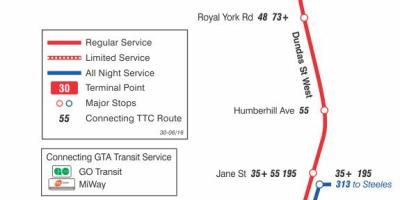 Карта ТТС 30 Ламбтон автобусного маршрута Торонто